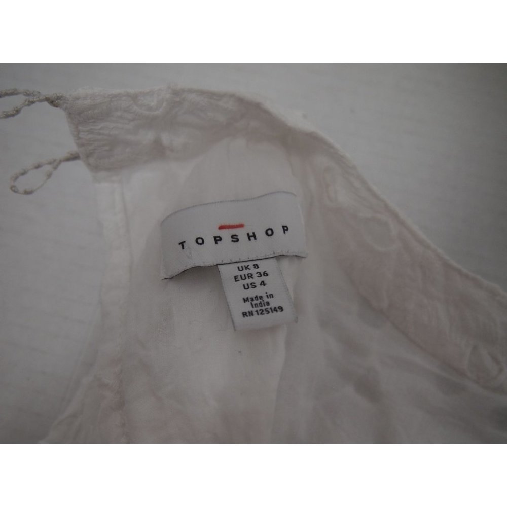 TOPSHOP Womens Broderie Midi Smock Dress 4 White Eyelet Lace Sleeveless Ruffle - Picture 6 of 7